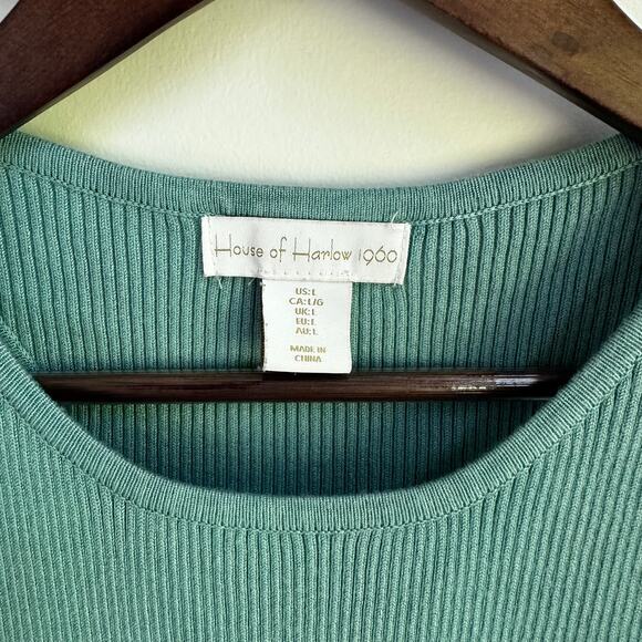 House of Harlow Sculpt Knit Teal Blue Ribbed Cropped Stretchy Tank Top Large - Picture 3 of 5